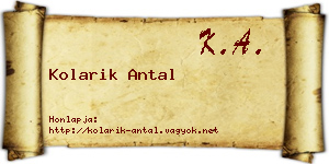 Kolarik Antal névjegykártya
